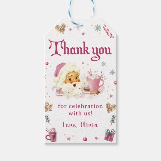 Roze Kerstman Koekje Verjaardagsfeest Cadeaulabel (Voorkant)