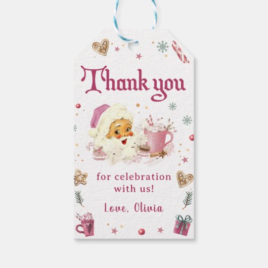 Roze Kerstman Koekje Verjaardagsfeest Cadeaulabel (Achterkant)