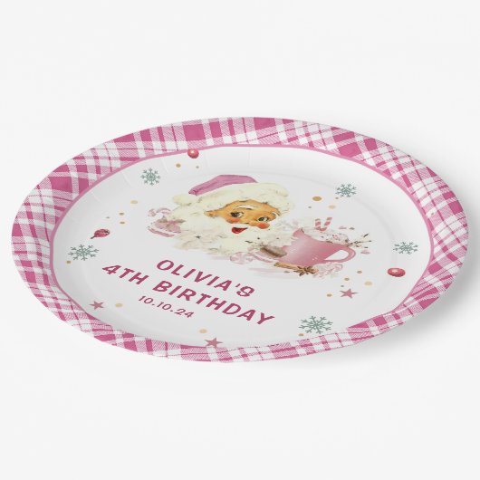 Roze Kerstman Koekje Verjaardagsfeest Papieren Bordje (Gekanteld)