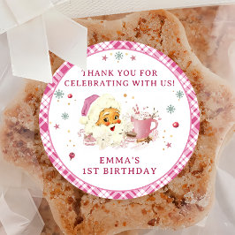 Roze Kerstman Koekje Verjaardagsfeest Ronde Sticker