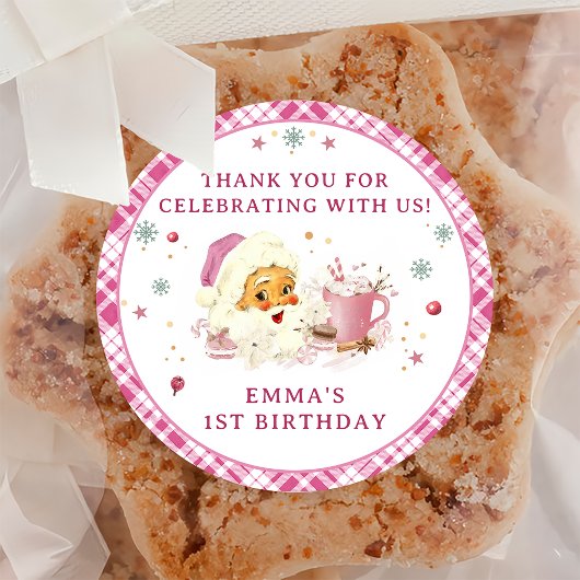 Roze Kerstman Koekje Verjaardagsfeest Ronde Sticker