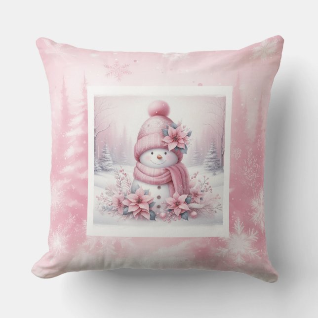 Roze Kerstman Kussen Winter Bos Decoratie (Voorkant)