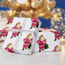 Roze Kerstman met witte kerst Cadeaupapier