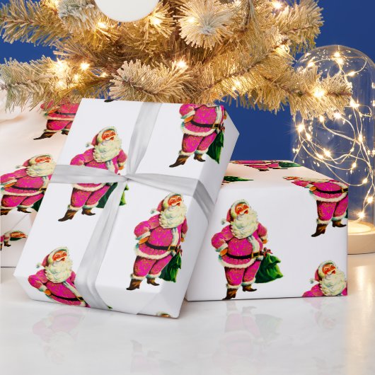 Roze Kerstman met witte kerst Cadeaupapier (Feestdagen)