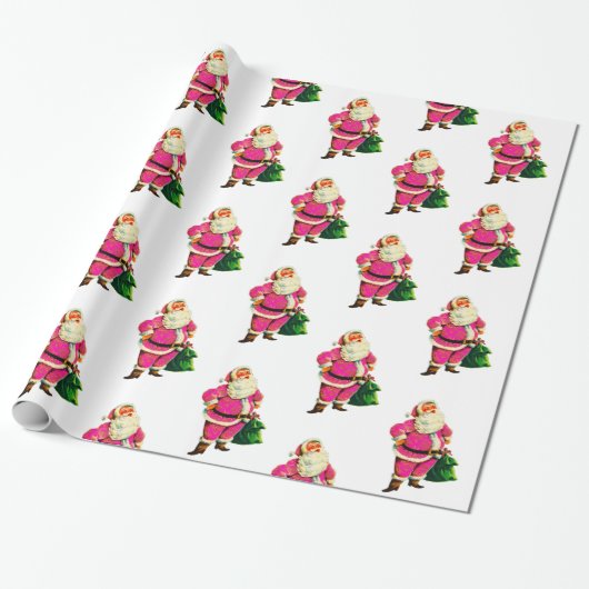 Roze Kerstman met witte kerst Cadeaupapier (Uitgerold)