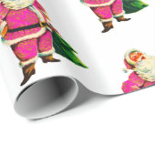Roze Kerstman met witte kerst Cadeaupapier (Rol Hoek)
