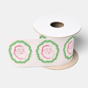 roze kerstman omlijst door een groene krans Xmas Satijnen Lint