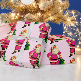 Roze kerstman op Bleek roze kerstpapier Cadeaupapier