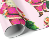 Roze kerstman op Bleek roze kerstpapier Cadeaupapier (Rol Hoek)