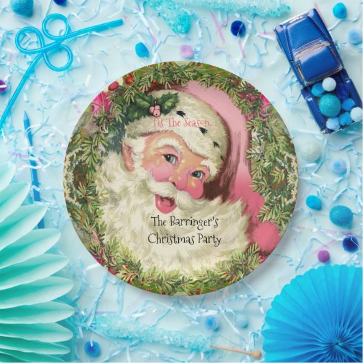  roze kerstman papieren bordje (Feest)