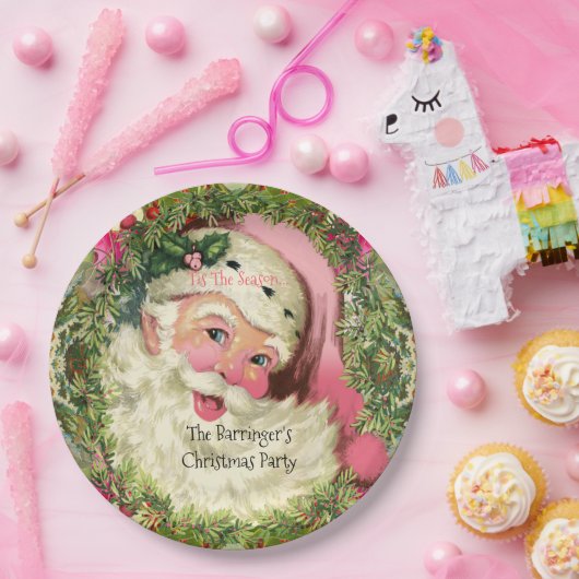  roze kerstman papieren bordje (Feest)