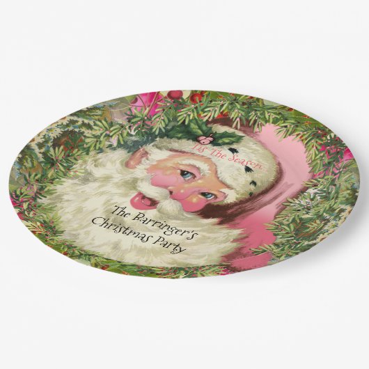  roze kerstman papieren bordje (Gekanteld)