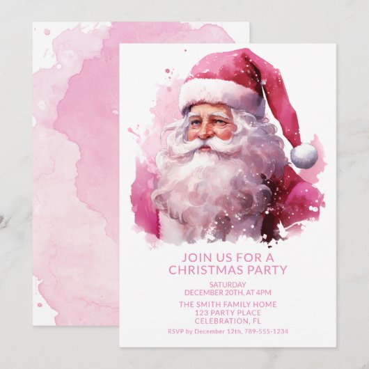 Roze Kerstman Party Uitnodiging (Voorkant / Achterkant)