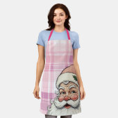 Roze Kerstman Plaid Kerstmis Schort (Gedragen)