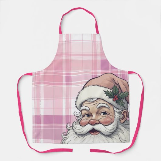 Roze Kerstman Plaid Kerstmis Schort (Voorkant)