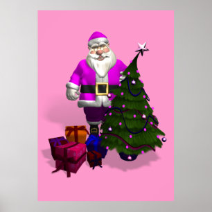 Roze kerstman poster
