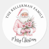 Roze Kerstman Prettig Kerstfeest Ronde Sticker (Voorkant)
