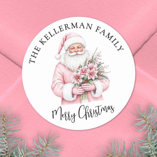 Roze Kerstman Prettig Kerstfeest Ronde Sticker