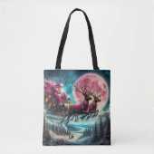 Roze Kerstman Reizen de Night Sky Canvas tas (Voorkant)