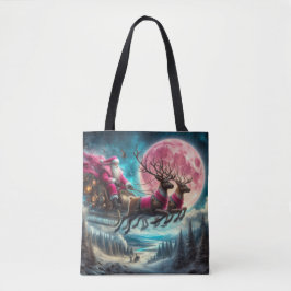 Roze Kerstman Reizen de Night Sky Canvas tas