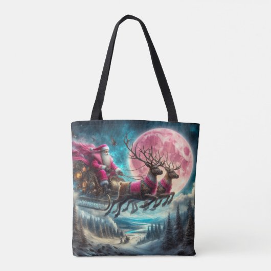 Roze Kerstman Reizen de Night Sky Canvas tas (Achterkant)
