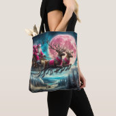 Roze Kerstman Reizen de Night Sky Canvas tas (Dichtbij)