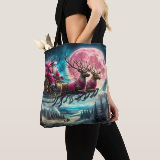 Roze Kerstman Reizen de Night Sky Canvas tas (Dichtbij)