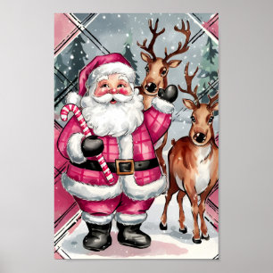  Roze Kerstman Rendier Kerstmuur Art Poster