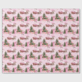 Roze Kerstman Rendier Noordpool Dorp Cadeaupapier (Vlak)