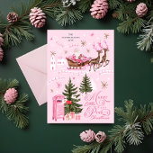 Roze Kerstman Rendier Noordpool Dorp Feestdagenkaart