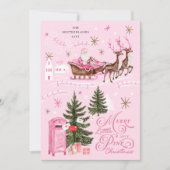 Roze Kerstman Rendier Noordpool Dorp Feestdagenkaart (Voorkant)