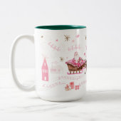 Roze Kerstman Rendier Noordpool Dorp Tweekleurige Koffiemok (Links)