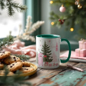 Roze Kerstman Rendier Noordpool Dorp Tweekleurige Koffiemok