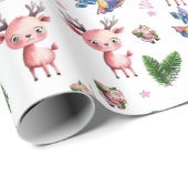 Roze Kerstman Rendier Prettig Kerstmis Inpakpapier (Rol Hoek)