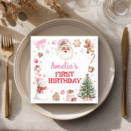 Roze Kerstman Retro Winter Kerst Verjaardag Servet