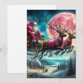 Roze Kerstman rijdt 's nachts Feestdagenkaart (Voorkant / Achterkant)
