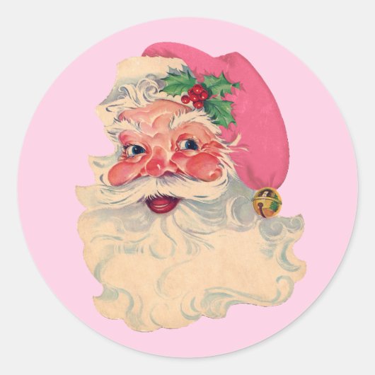 Roze kerstman ronde sticker (Voorkant)