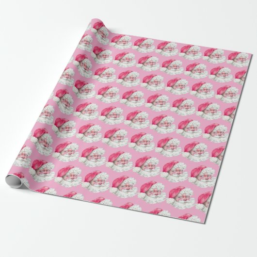 Roze kerstman |  Santa Pink Cadeaupapier (Uitgerold)