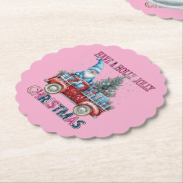 Roze Kerstman Truck Kartonnen Onderzetters