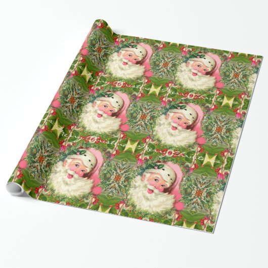  roze kerstman van 30 x 15 inch cadeaupapier (Uitgerold)