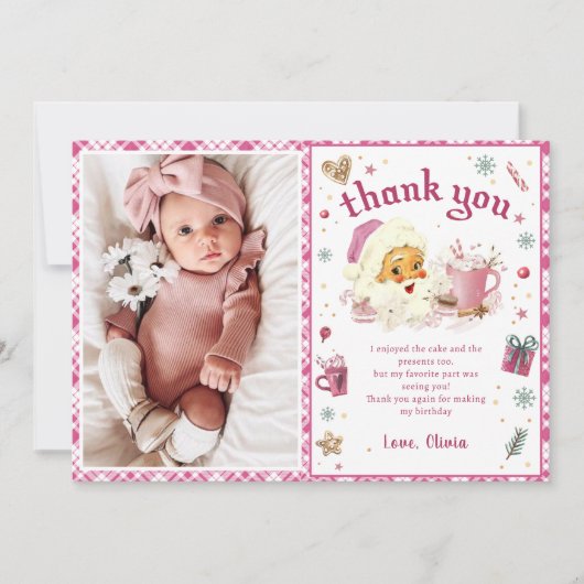 Roze Kerstman Verjaardag Foto Dank u Kaart (Voorkant)