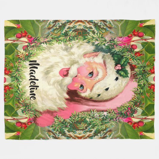  roze kerstman voor    kerstmonogram fleece deken (Voorkant (Horizontaal))