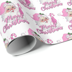 Roze Kerstman Vrolijke Kerstmis Vintage Retro Cadeaupapier