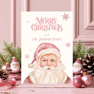 Roze Kerstman Waterverf Retro Kerstvakantie Feestdagenkaart