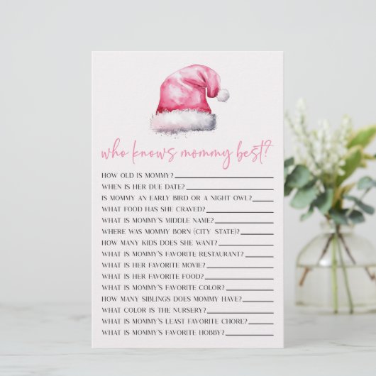 Roze Kerstman Wie kent Mama Baby shower Spel Briefpapier (Staand voorkant)