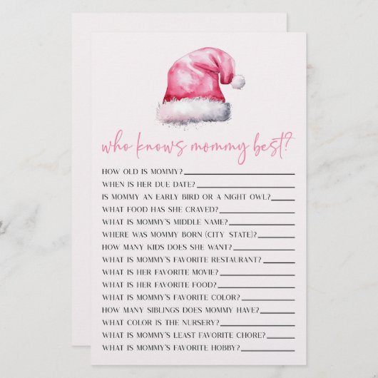 Roze Kerstman Wie kent Mama Baby shower Spel Briefpapier (Voorkant / Achterkant)
