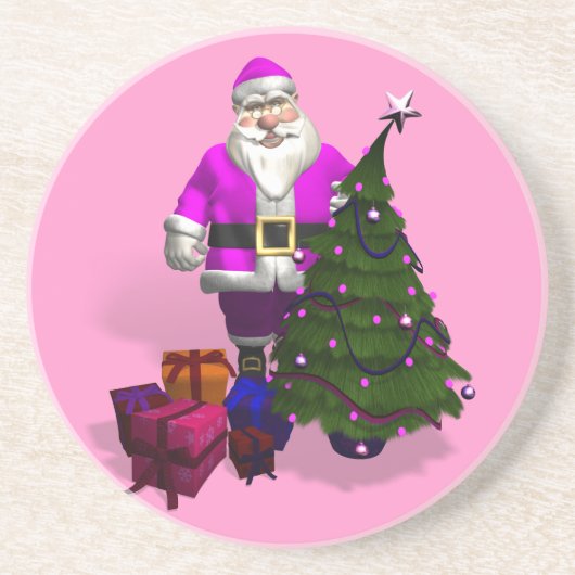 Roze kerstman zandsteen onderzetter (Voorkant)