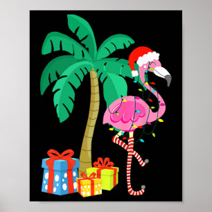 Roze kerstmanboom met flamingo - tropische feestda poster