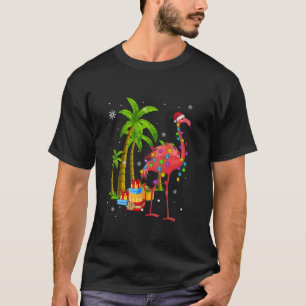 Roze kerstmanboom met flamingo - tropische feestda t-shirt