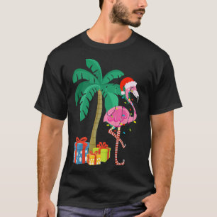Roze kerstmanboom met flamingo - tropische feestda t-shirt